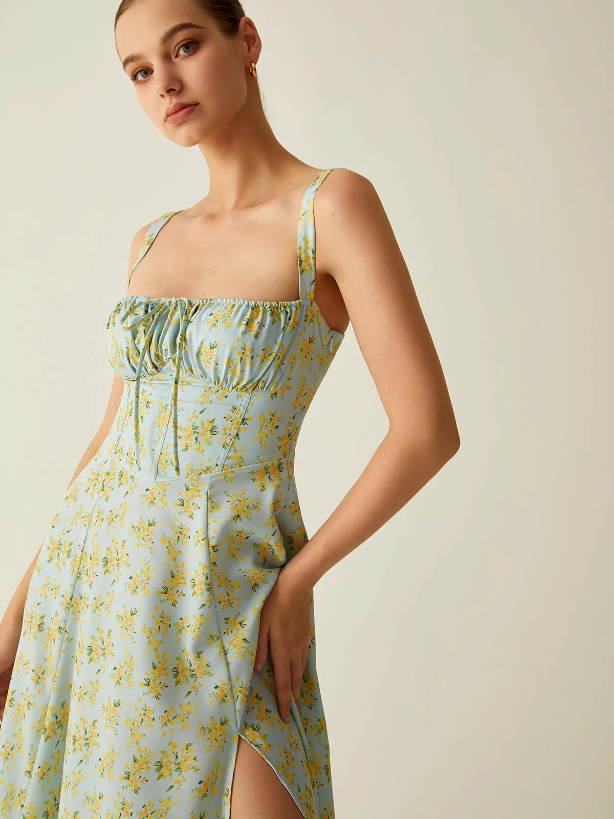 Floral Print Split Knotted Midi Dress sold by COMMENSE product image thumbnail 3