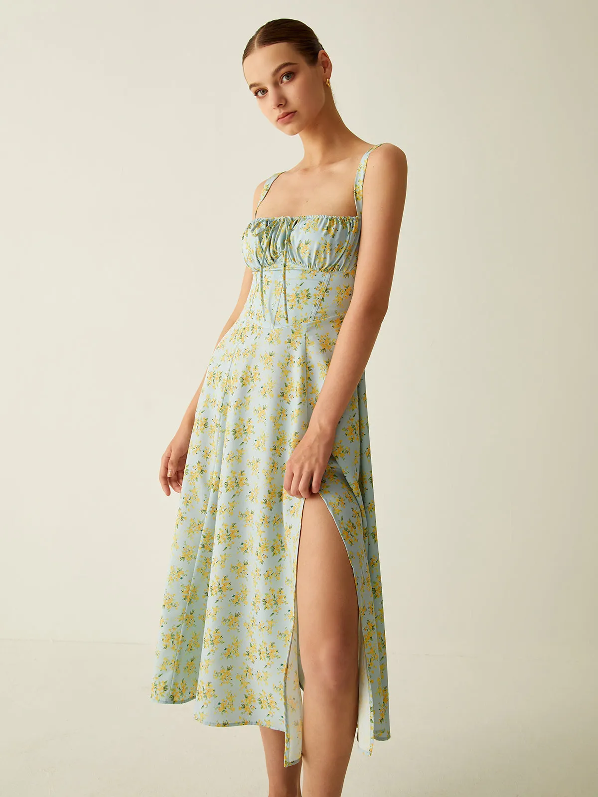 Floral Print Split Knotted Midi Dress sold by COMMENSE product image thumbnail 4