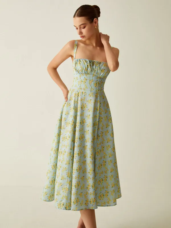 Floral Print Split Knotted Midi Dress sold by COMMENSE