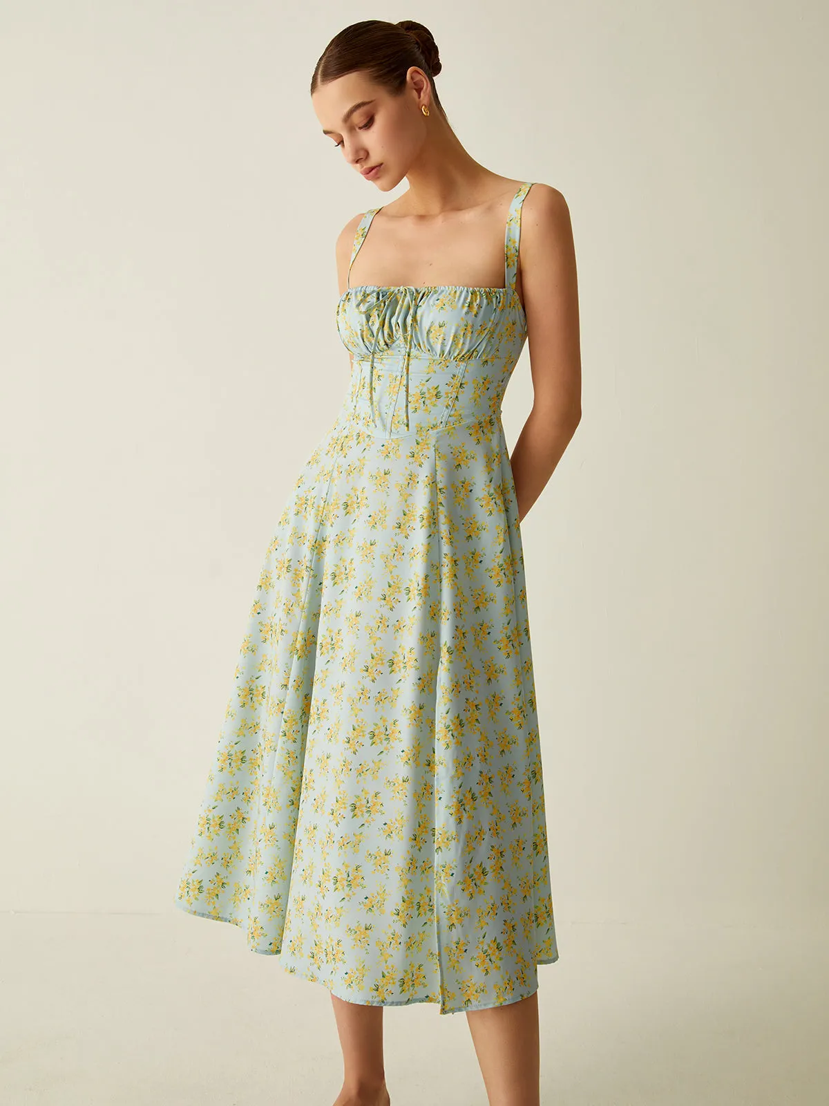 Floral Print Split Knotted Midi Dress sold by COMMENSE product image thumbnail 5