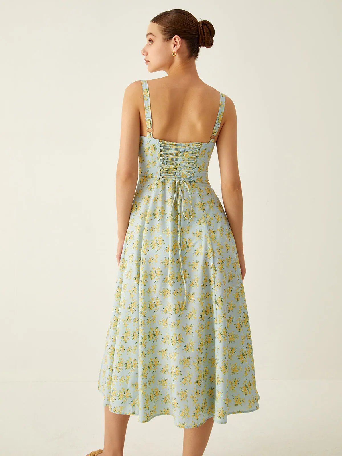 Floral Print Split Knotted Midi Dress sold by COMMENSE product image thumbnail 2