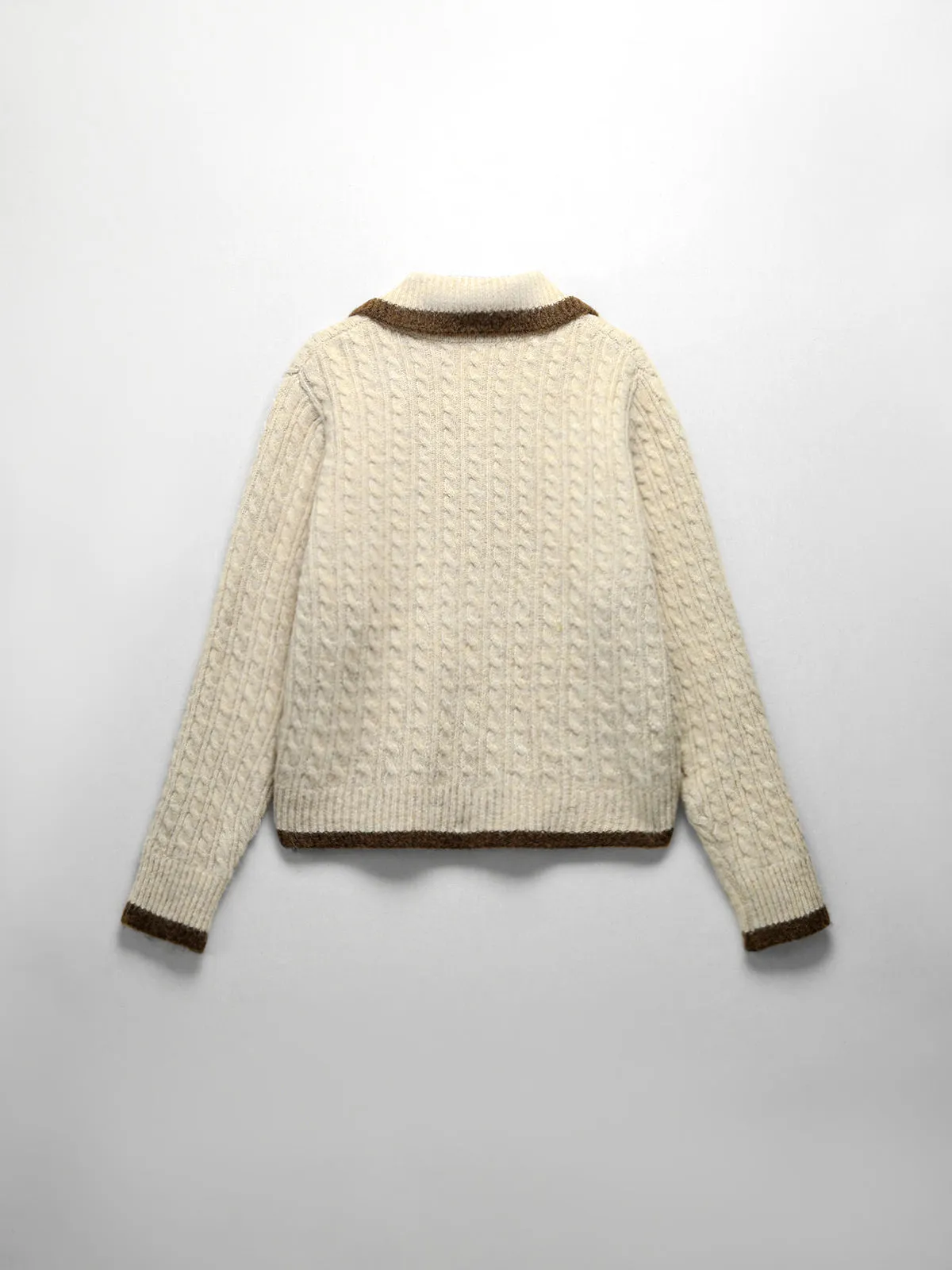 Contrast Trim Cable Knit Pearl Button Sweater sold by COMMENSE product image thumbnail 2