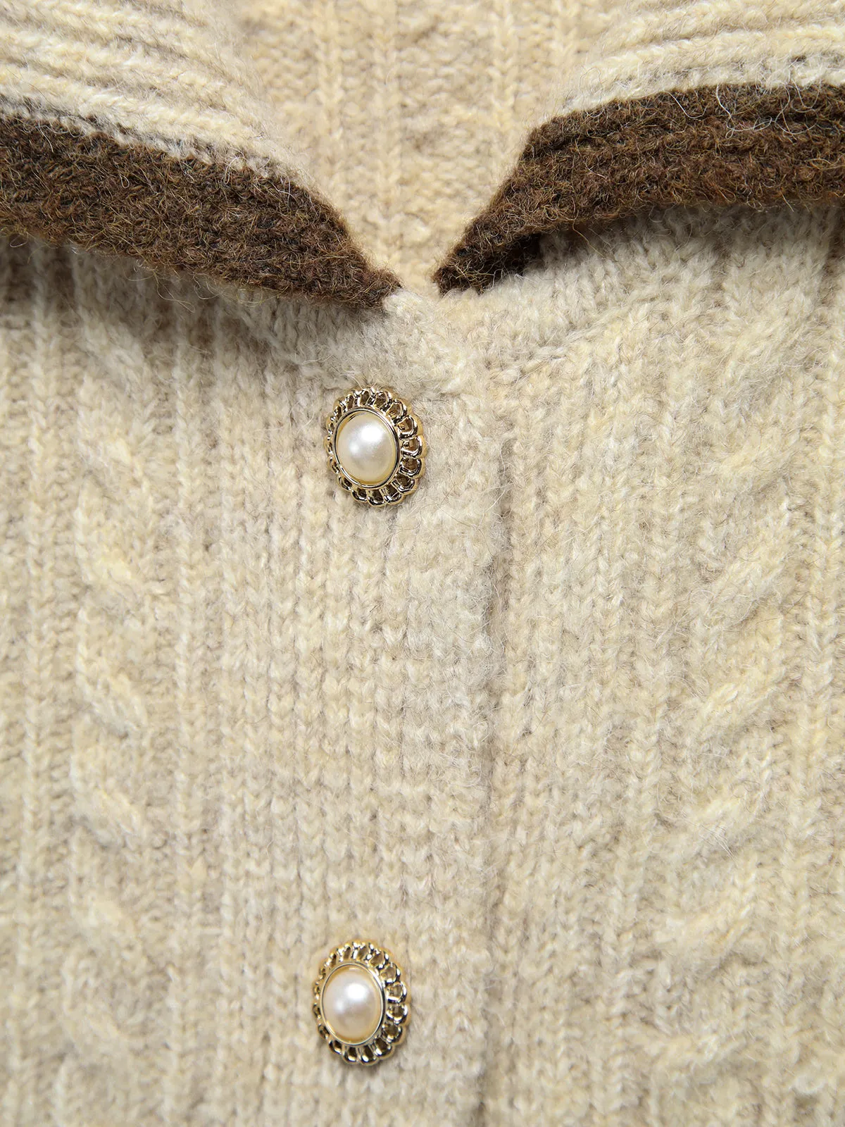 Contrast Trim Cable Knit Pearl Button Sweater sold by COMMENSE product image thumbnail 3
