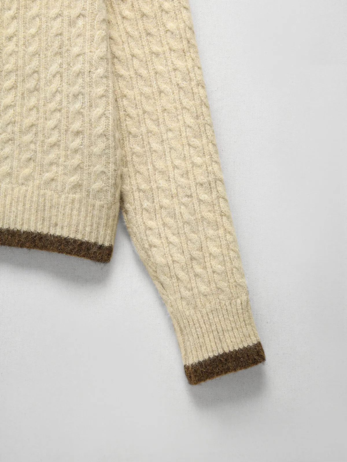 Contrast Trim Cable Knit Pearl Button Sweater sold by COMMENSE product image thumbnail 4