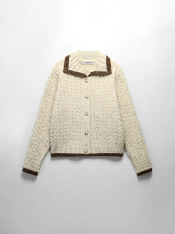 Contrast Trim Cable Knit Pearl Button Sweater sold by COMMENSE