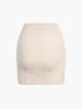 Creamy Latte Long Sleeve Rib Two Piece Skirt Set sold by COMMENSE