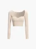 Creamy Latte Long Sleeve Rib Two Piece Skirt Set sold by COMMENSE