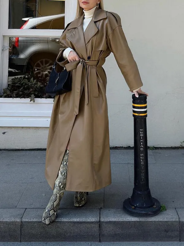 Old Stories Told Faux Leather Trench Coat sold by COMMENSE