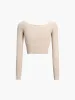 Creamy Latte Long Sleeve Rib Two Piece Skirt Set sold by COMMENSE