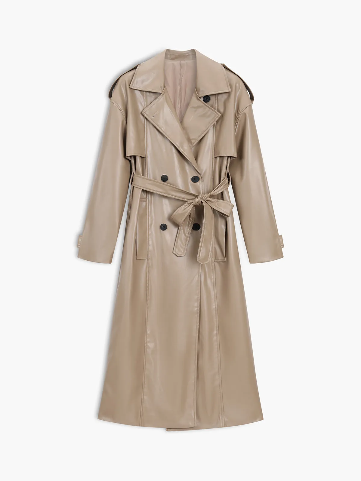 Old Stories Told Faux Leather Trench Coat sold by COMMENSE product image thumbnail 2