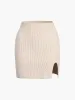Creamy Latte Long Sleeve Rib Two Piece Skirt Set sold by COMMENSE