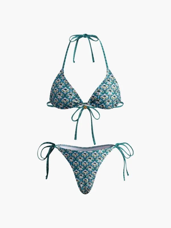 Print Lace Up Bikini Set sold by COMMENSE