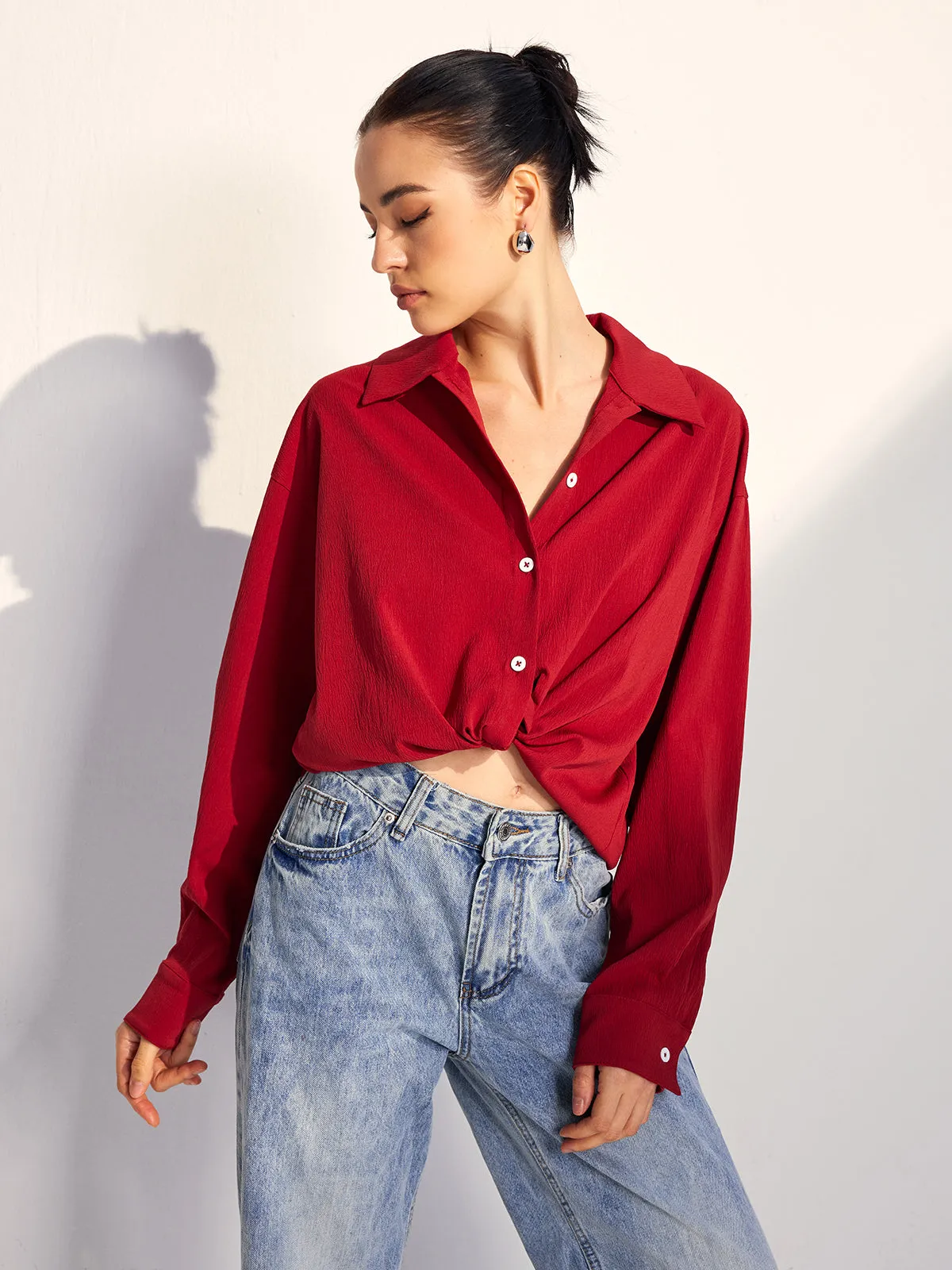 Solid Lapel Button Draped Shirt sold by COMMENSE product image thumbnail 4