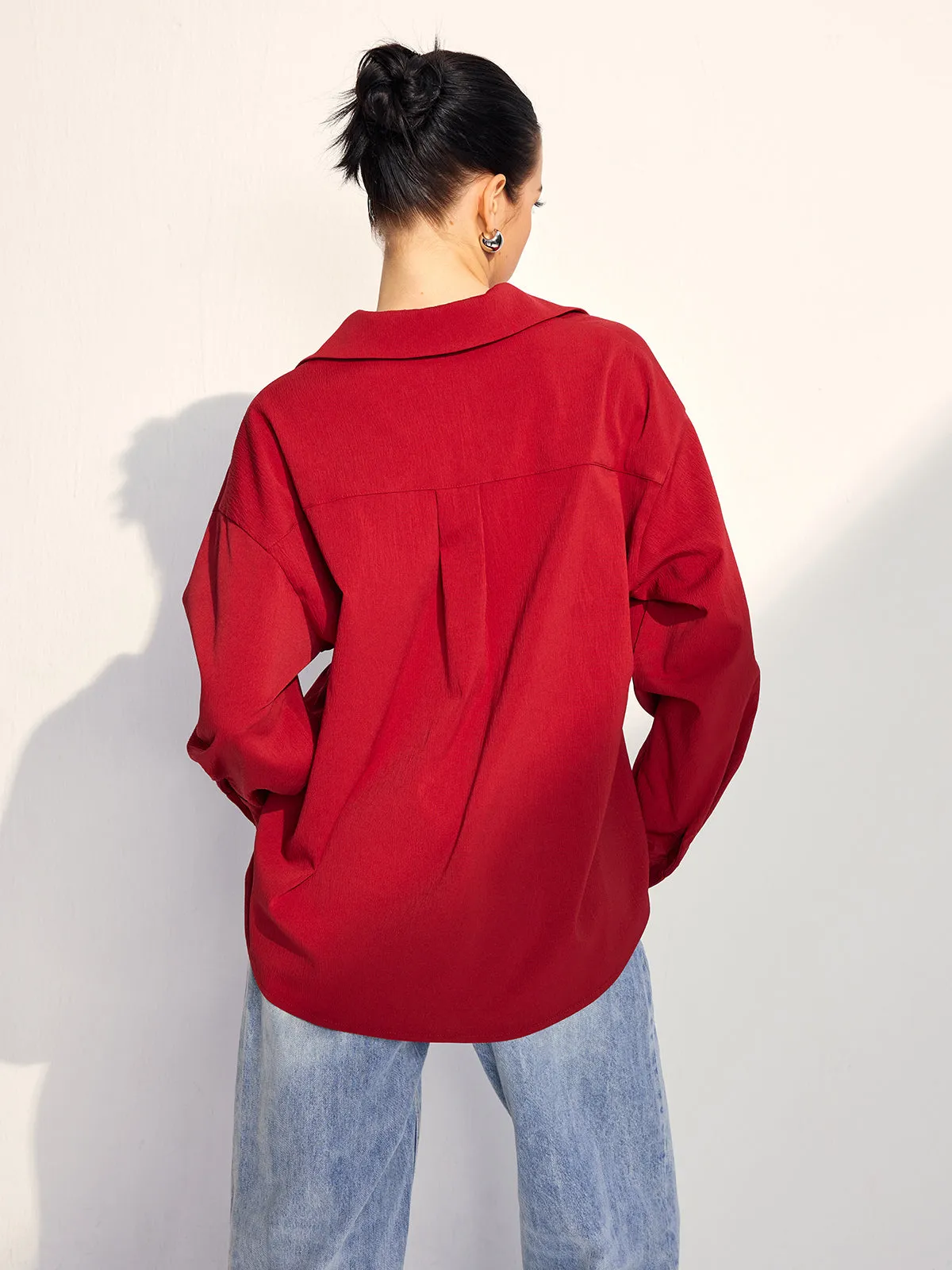 Solid Lapel Button Draped Shirt sold by COMMENSE product image thumbnail 5