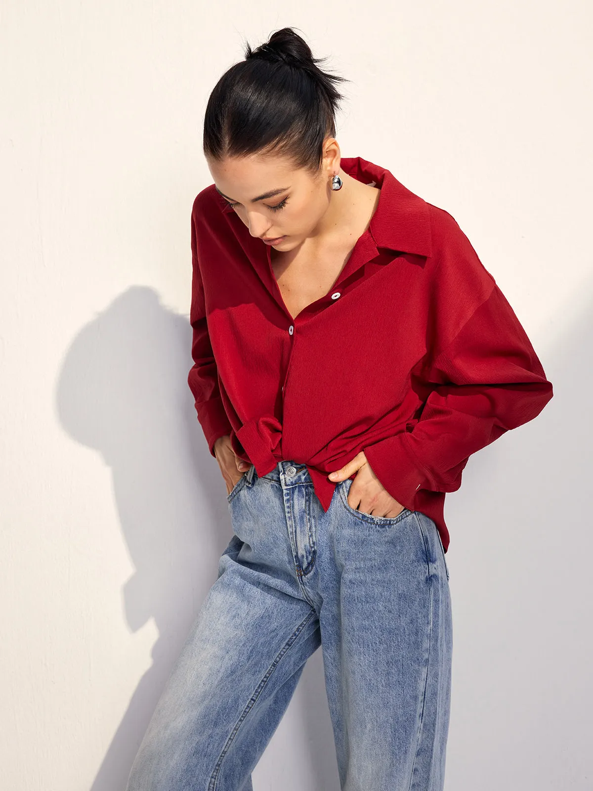 Solid Lapel Button Draped Shirt sold by COMMENSE product image thumbnail 2