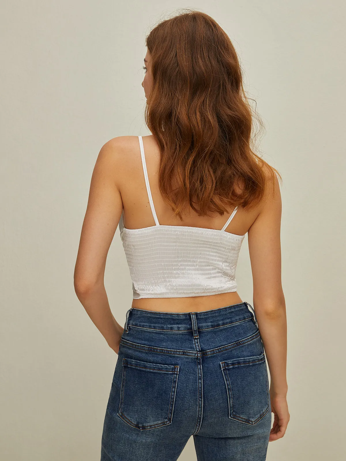 Satin Pleated Drawstring Tank Top sold by COMMENSE product image thumbnail 3