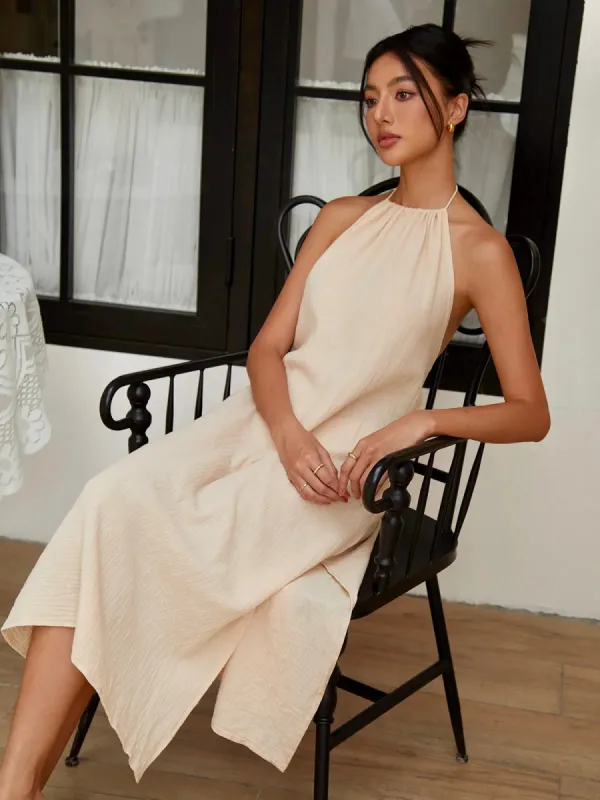 Cotton Blends Backless Halter Midi Dress sold by COMMENSE