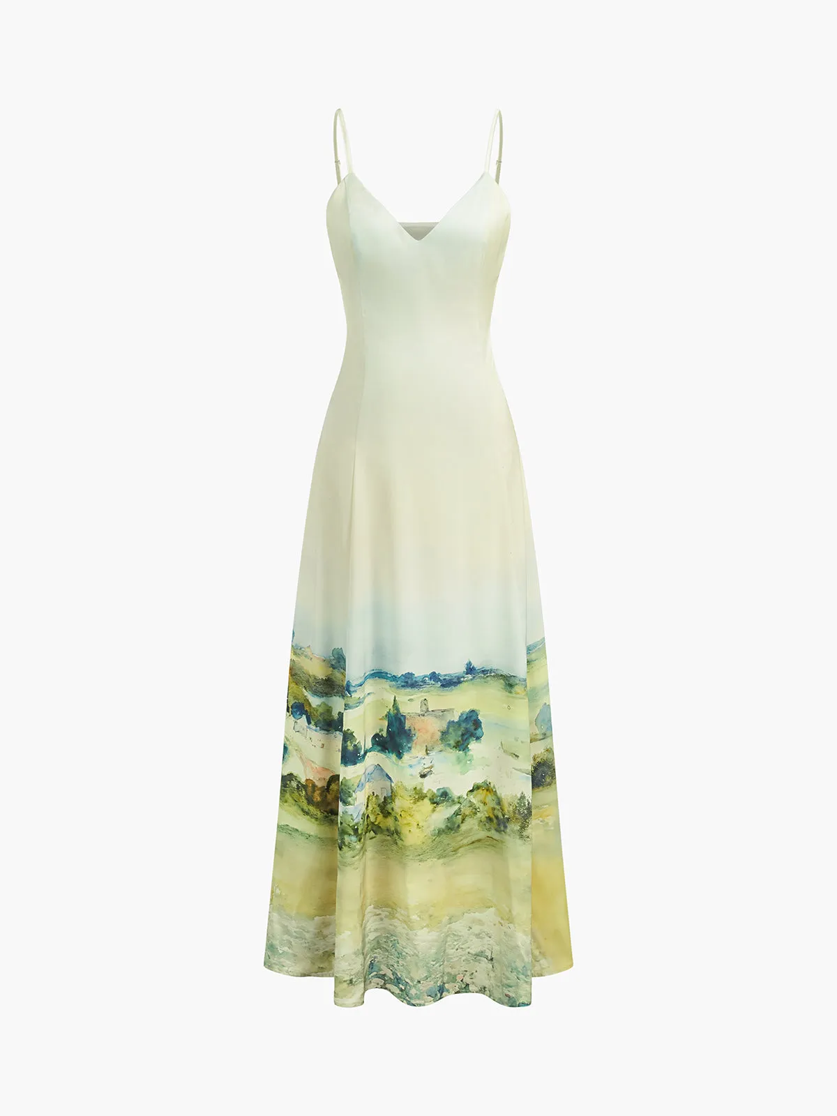 Satin Print V-Neck Cami Dress sold by COMMENSE