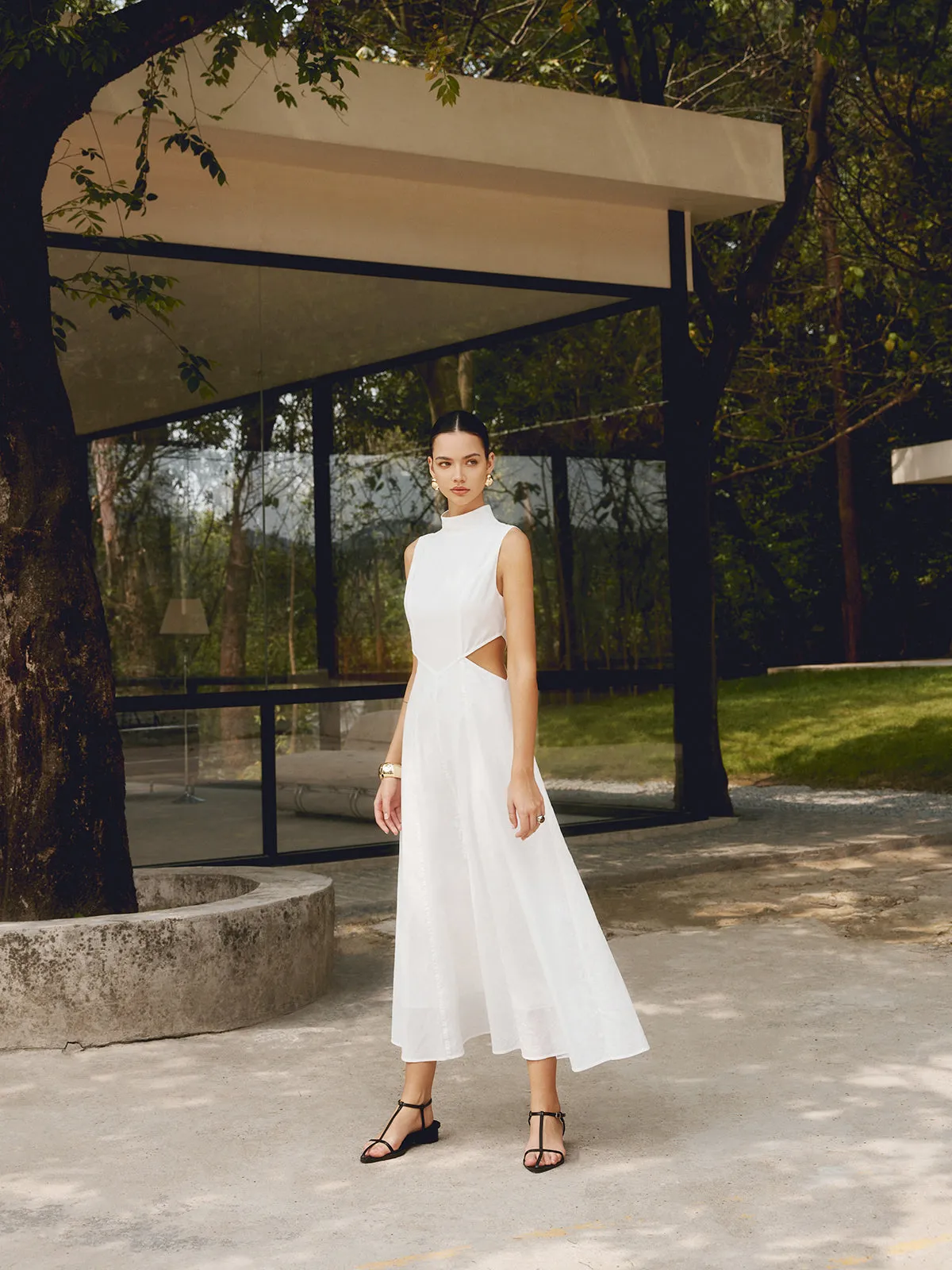 Cotton & Linen Elegant Cutout Long Dress sold by COMMENSE product image thumbnail 4