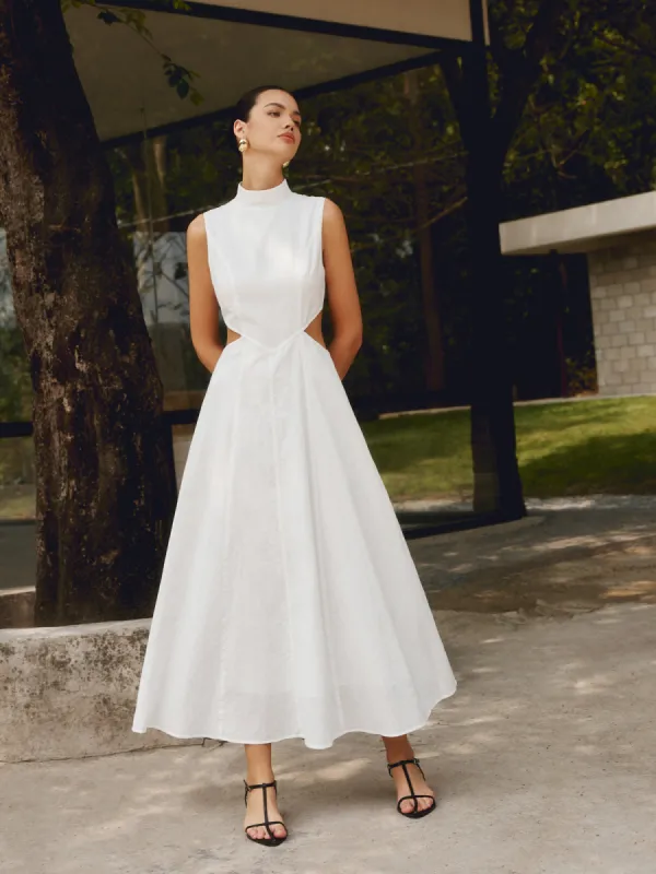 Cotton & Linen Elegant Cutout Long Dress sold by COMMENSE
