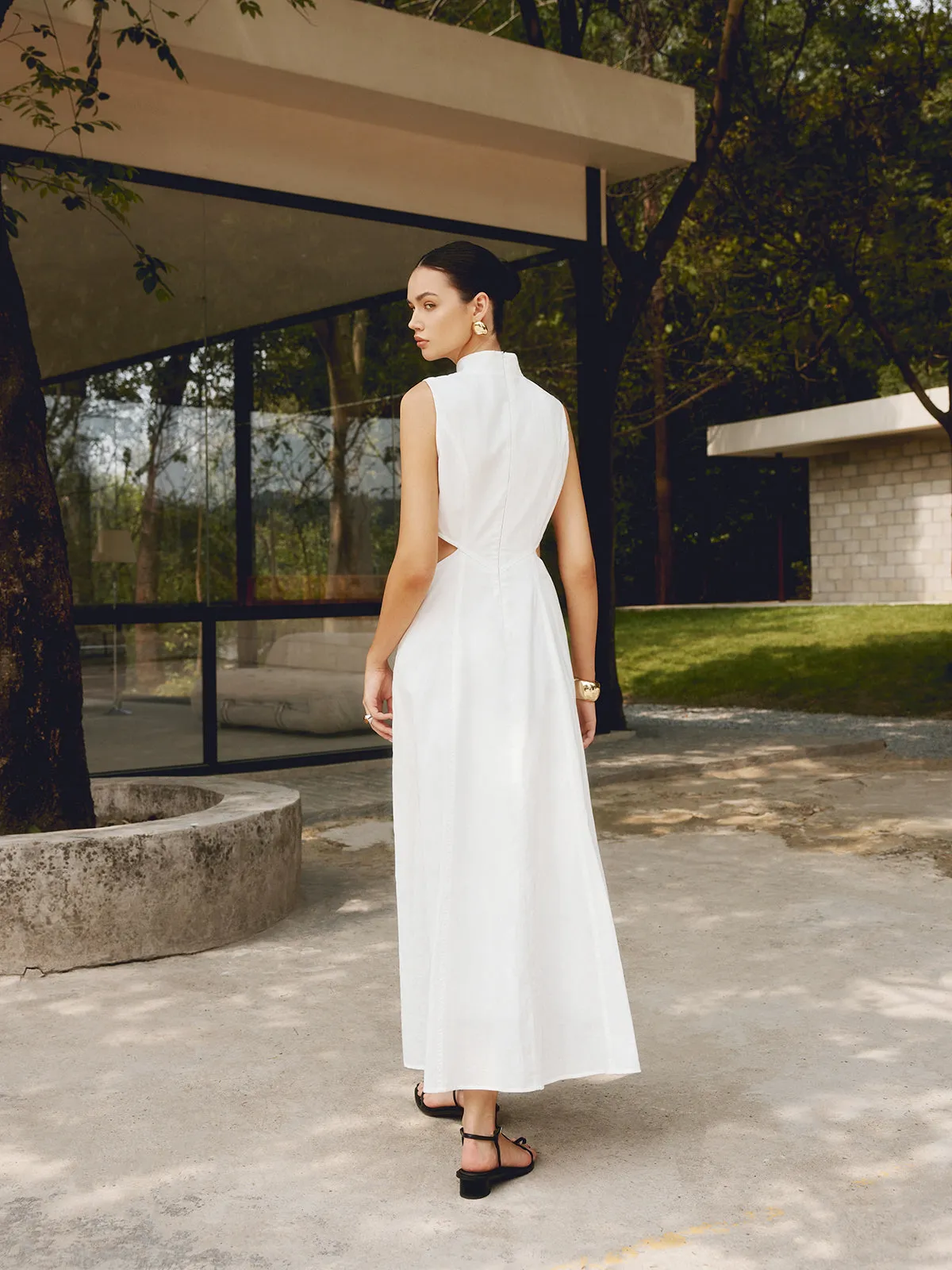 Cotton & Linen Elegant Cutout Long Dress sold by COMMENSE product image thumbnail 5