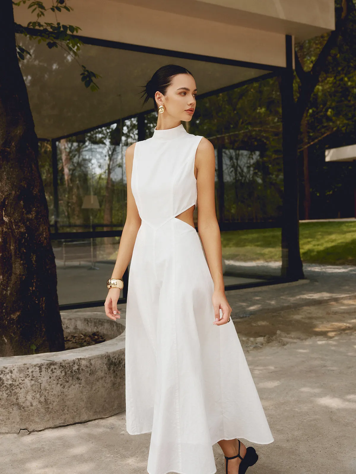 Cotton & Linen Elegant Cutout Long Dress sold by COMMENSE product image thumbnail 3