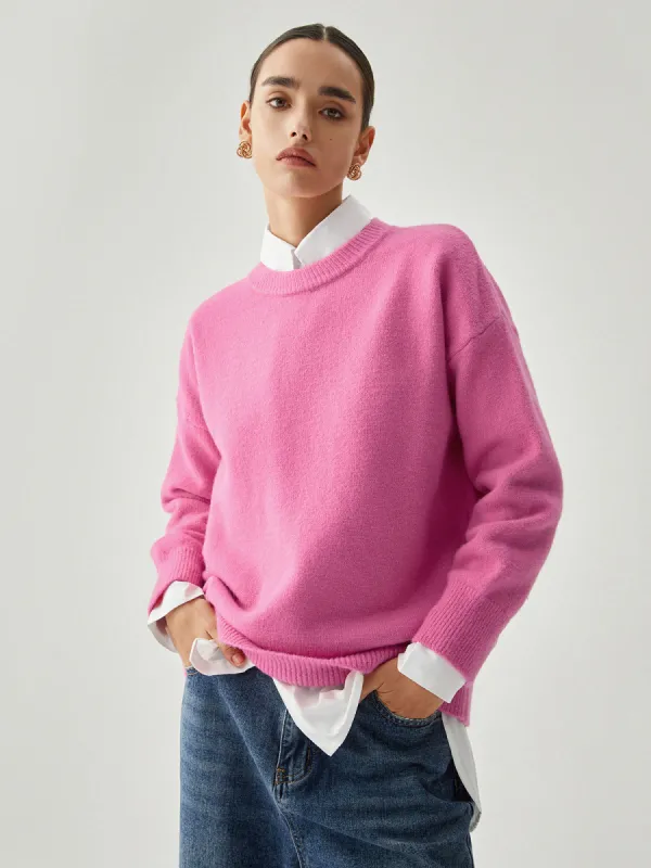 Fuchsia Crew Neck Knit Sweater sold by COMMENSE