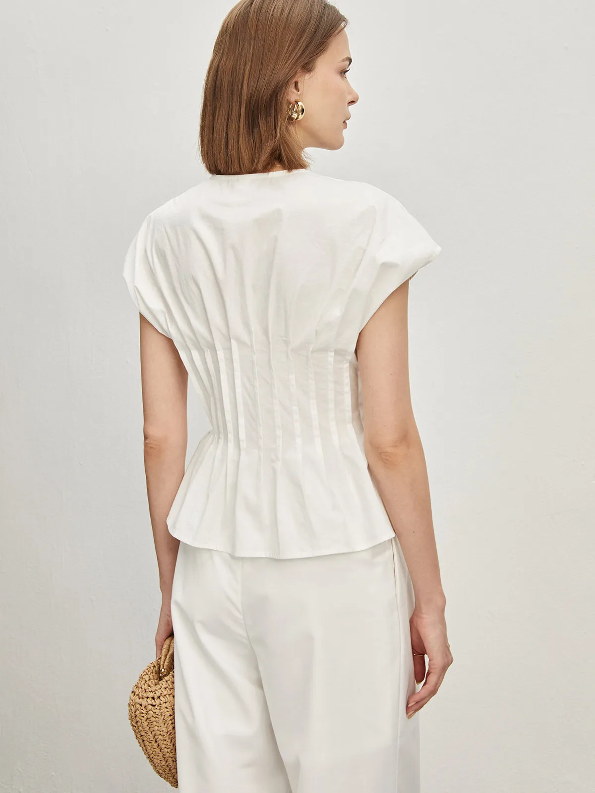 Cotton Pleated Knotted Blouse sold by COMMENSE product image thumbnail 4