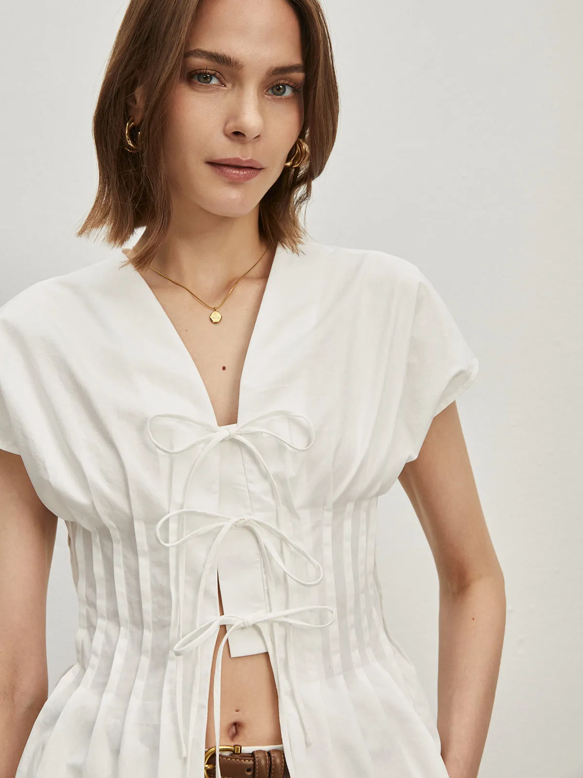 Cotton Pleated Knotted Blouse sold by COMMENSE