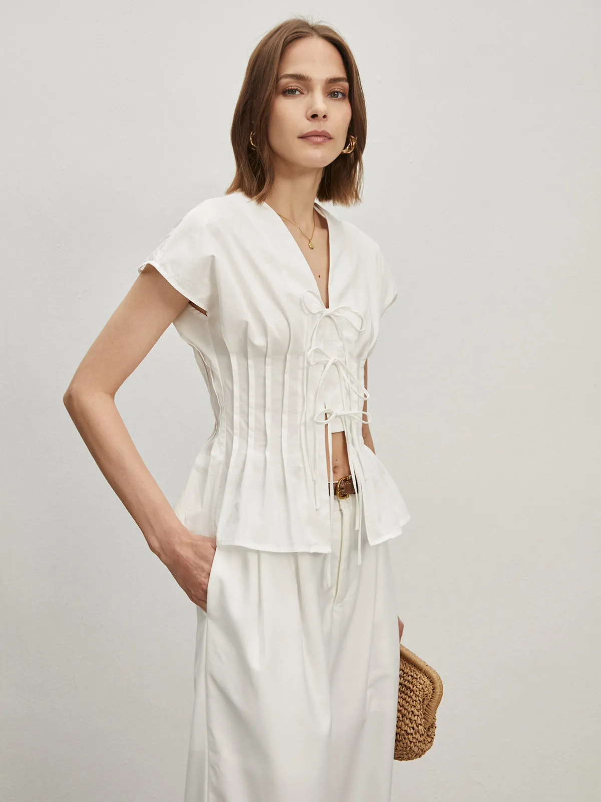 Cotton Pleated Knotted Blouse sold by COMMENSE product image thumbnail 2