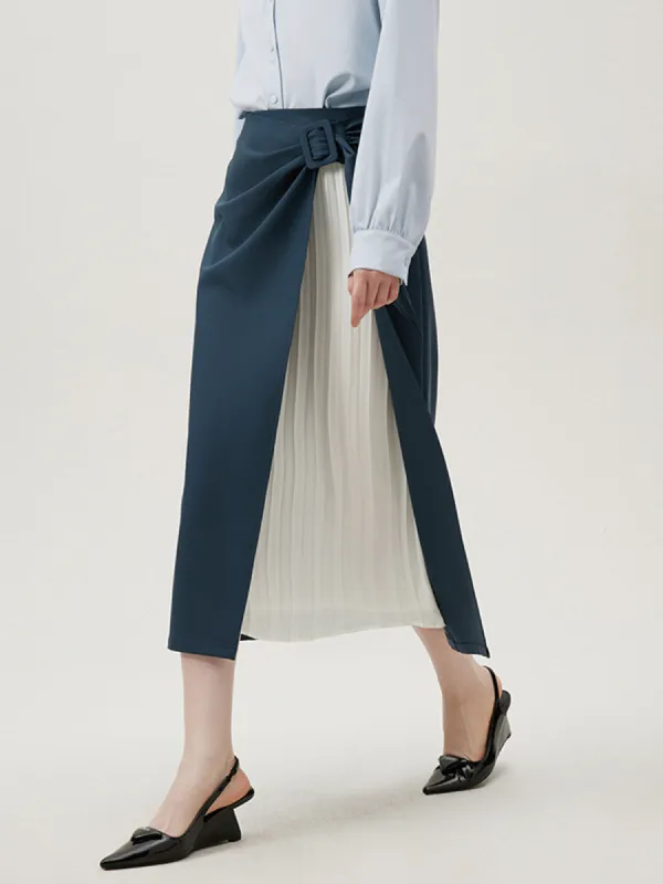 Two-Tone Pleated Maxi Skirt sold by COMMENSE