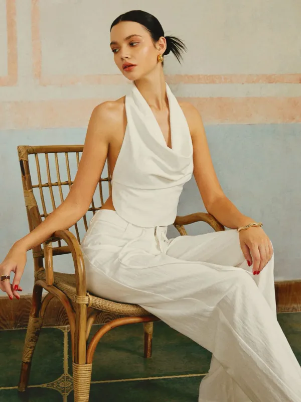 Cotton & Linen Backless Tie-Back Pants Set sold by COMMENSE