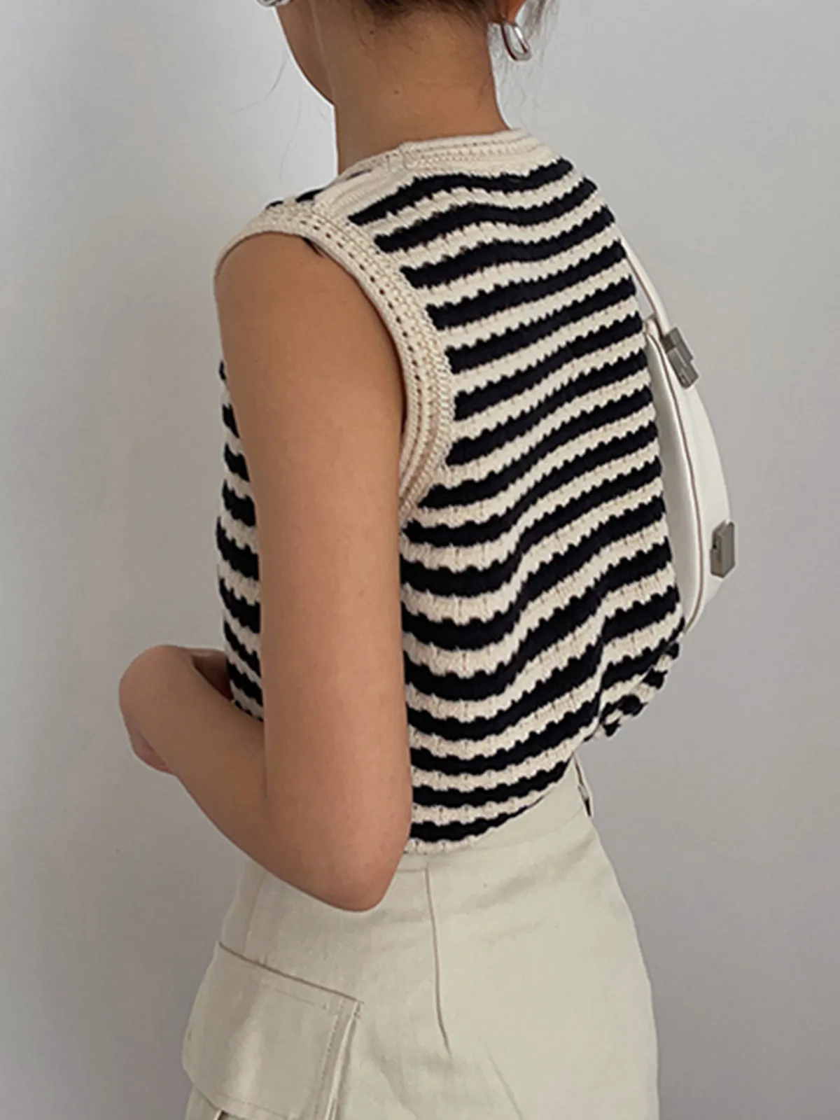 Classy Stripe Crochet Sweater Vest sold by COMMENSE product image thumbnail 4