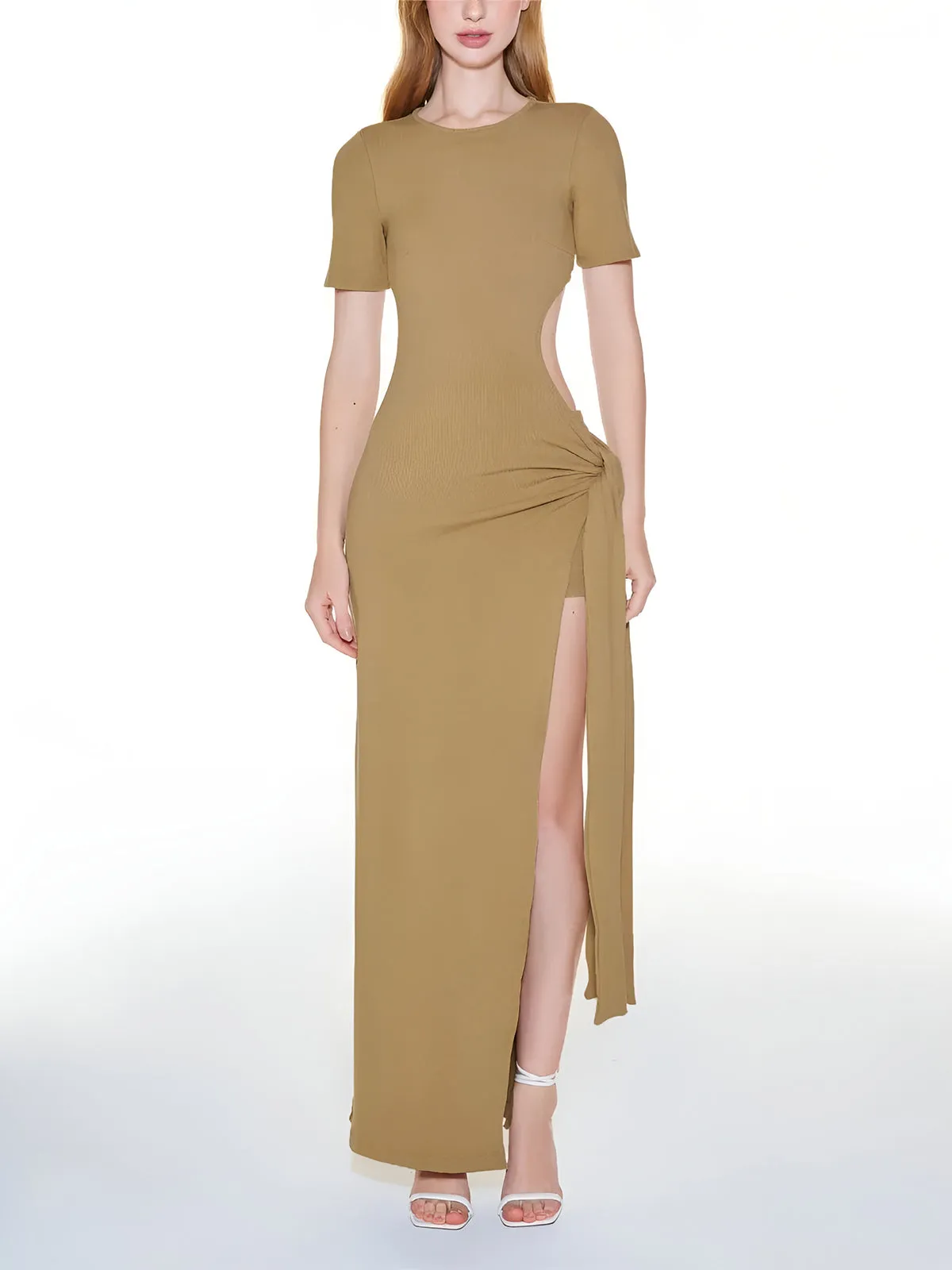 Modal Cutout Split Long Dress sold by COMMENSE product image thumbnail 3