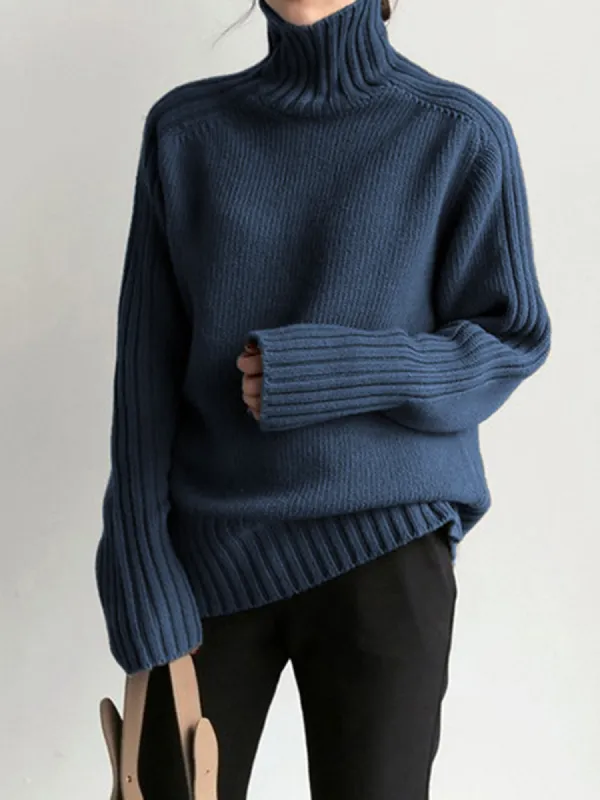 Solid High Neck Knit Sweater sold by COMMENSE