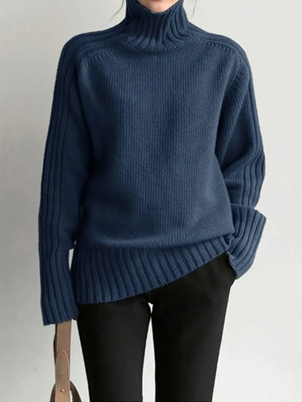 Solid High Neck Knit Sweater sold by COMMENSE product image thumbnail 2