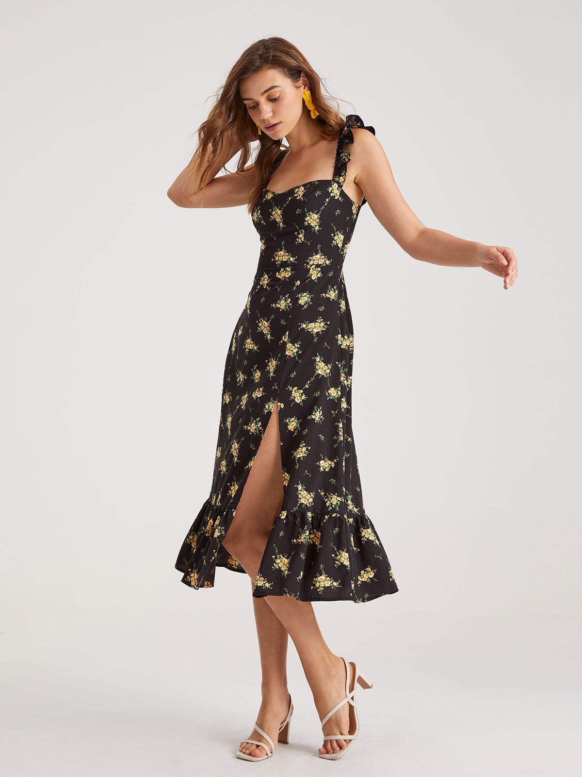 Square Neck Floral Ruffle Midi Dress sold by COMMENSE product image thumbnail 2