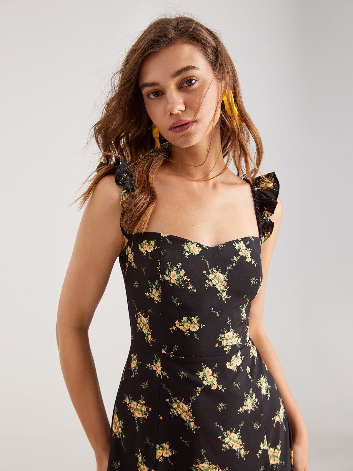 Square Neck Floral Ruffle Midi Dress sold by COMMENSE product image thumbnail 3