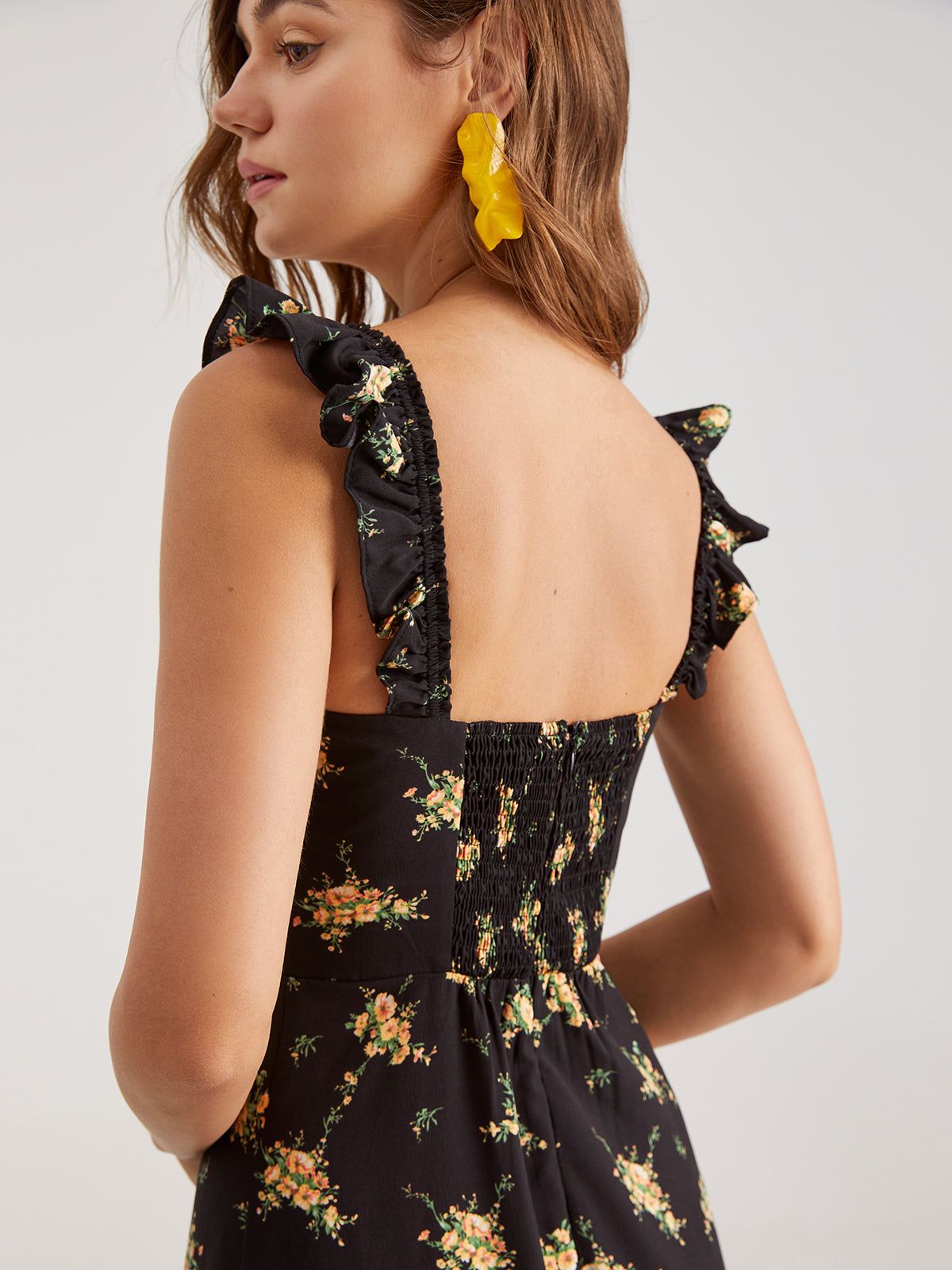 Square Neck Floral Ruffle Midi Dress sold by COMMENSE product image thumbnail 4