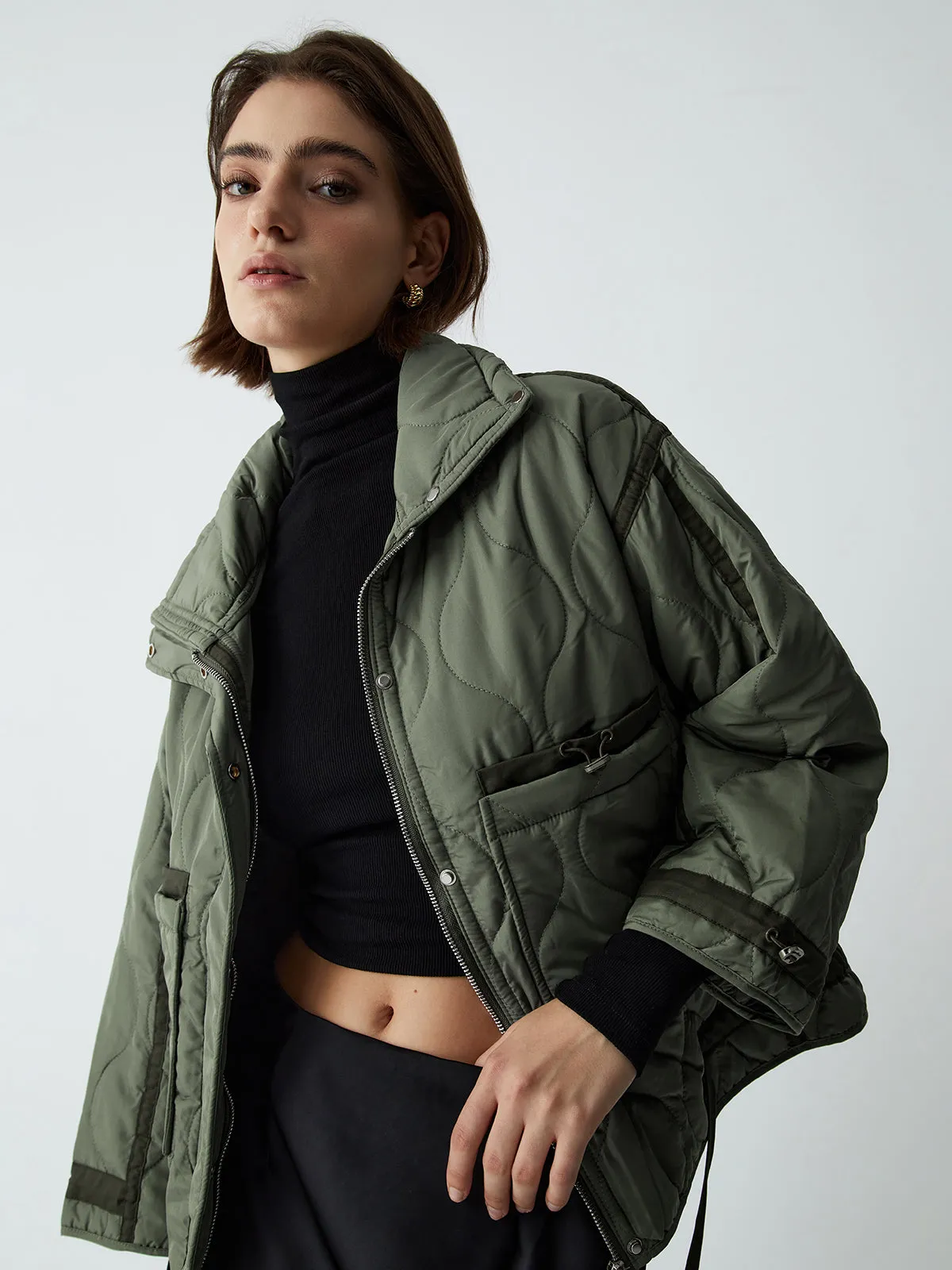 Open Collar Quilted Coat sold by COMMENSE product image thumbnail 3