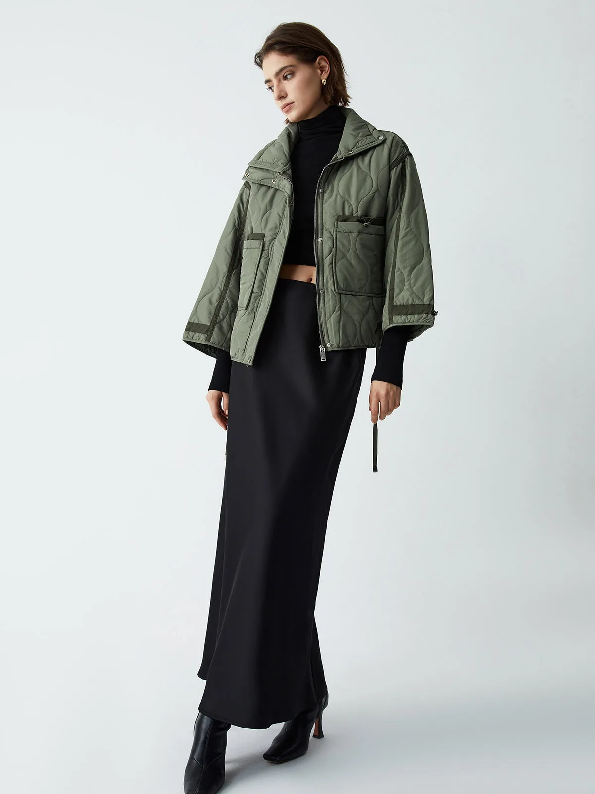 Open Collar Quilted Coat sold by COMMENSE product image thumbnail 4