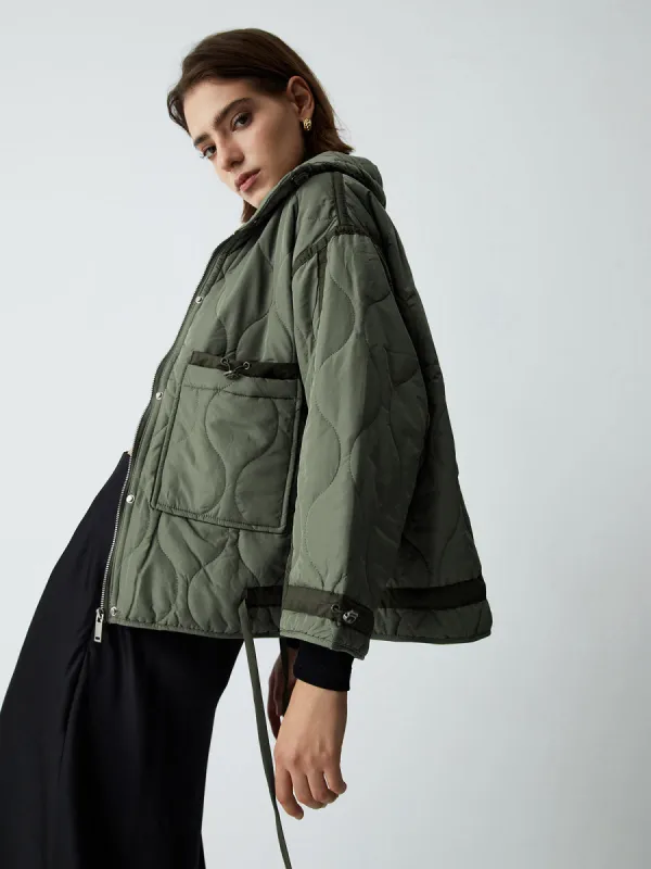 Open Collar Quilted Coat sold by COMMENSE