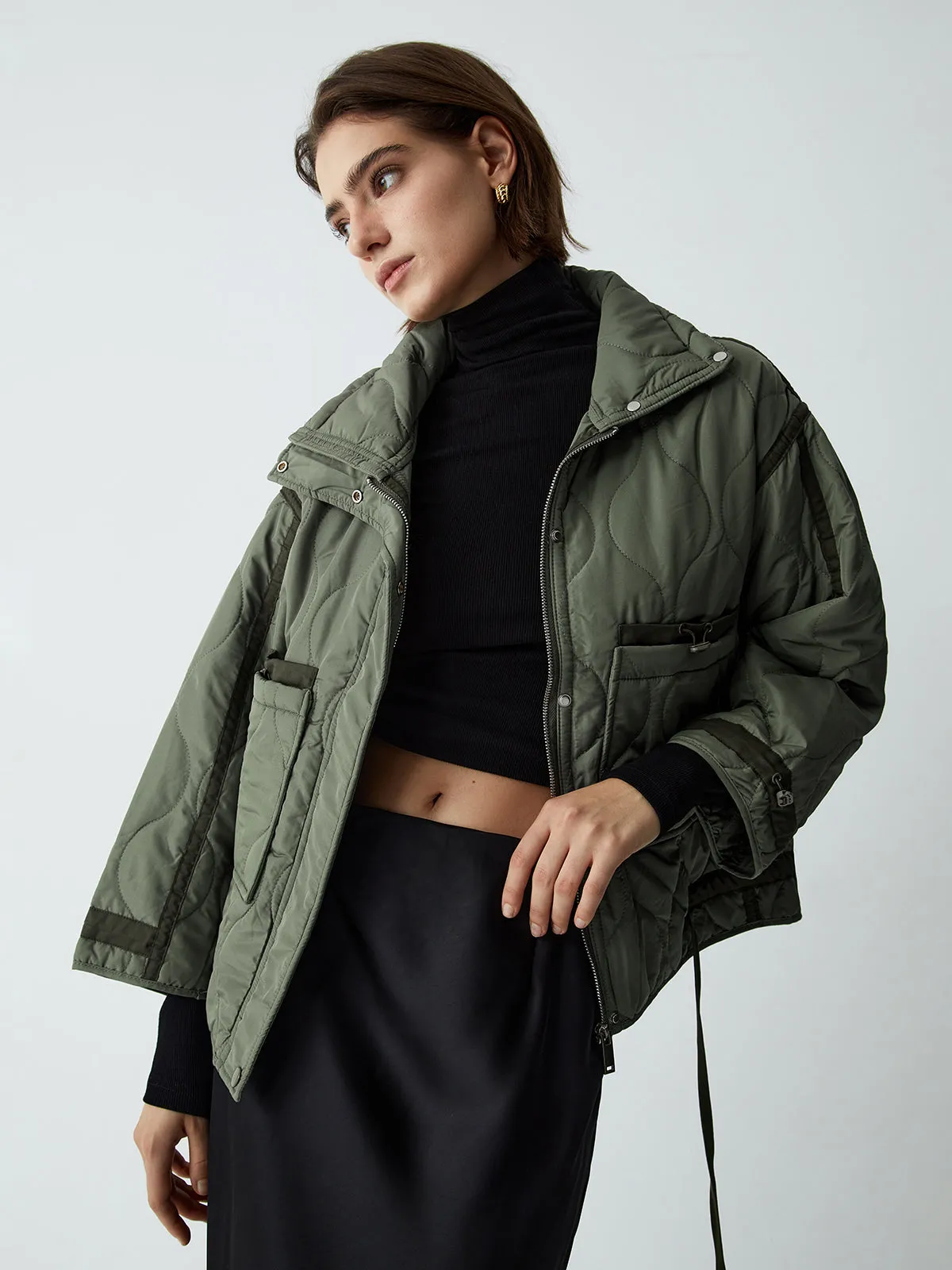 Open Collar Quilted Coat sold by COMMENSE product image thumbnail 2