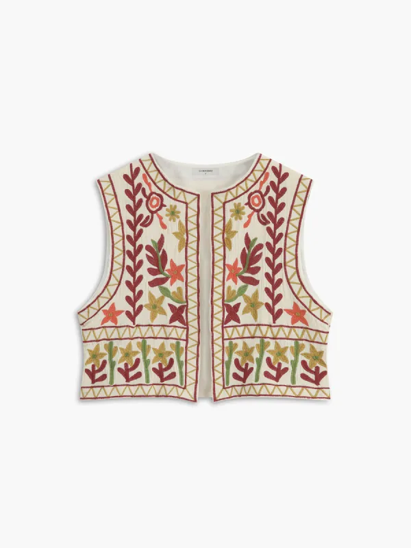 Floral Sleeveless Open Front Crop Top sold by COMMENSE