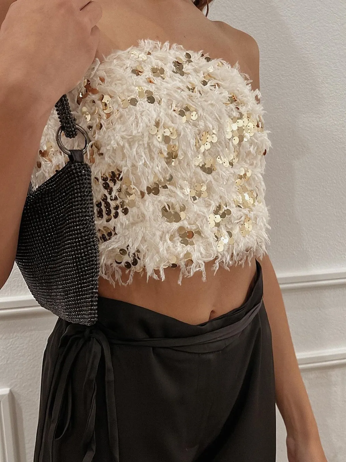 Sparkle Sequined Furry Tube Top sold by COMMENSE