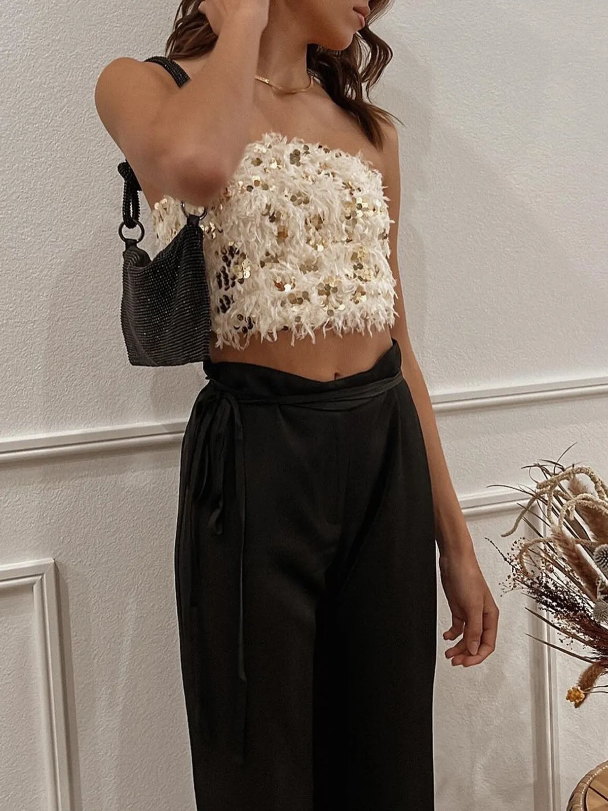 Sparkle Sequined Furry Tube Top sold by COMMENSE product image thumbnail 2