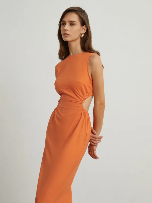 Back Cutout Linen Midi Dress sold by COMMENSE