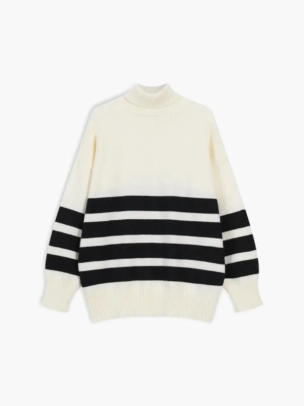 She's Effortless Turtleneck Stripe Sweater sold by COMMENSE