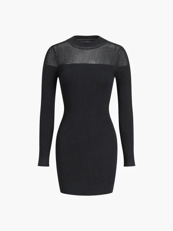 Patchwork Long Sleeve Short Sweater Dress sold by COMMENSE