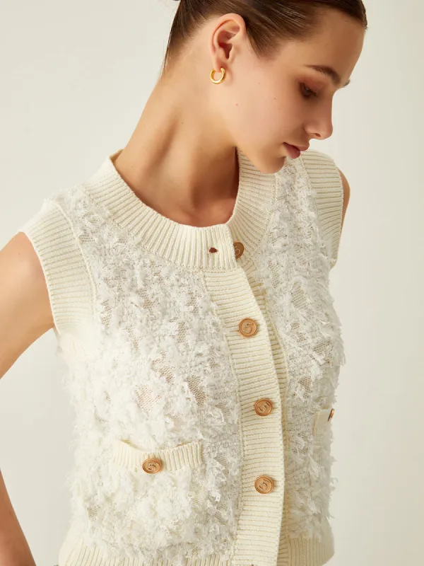 Elegant Button-Front Pockets Sweater Vest sold by COMMENSE